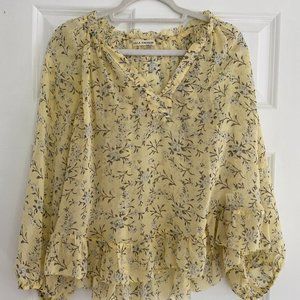 Ulla Johnson "Acadia" Sheer Yellow Floral (gray flowers) Blouse